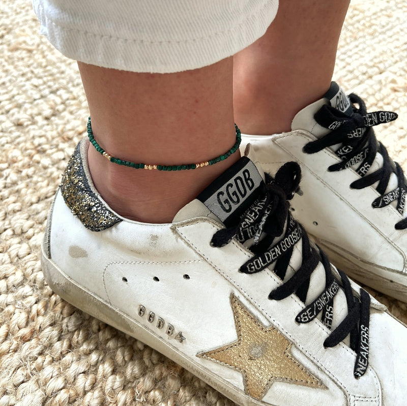 Chaîne de cheville "Hamin" malachite plaqué or-Bracelets de cheville-instants-plaisirs-Instants Plaisirs | Bijoux