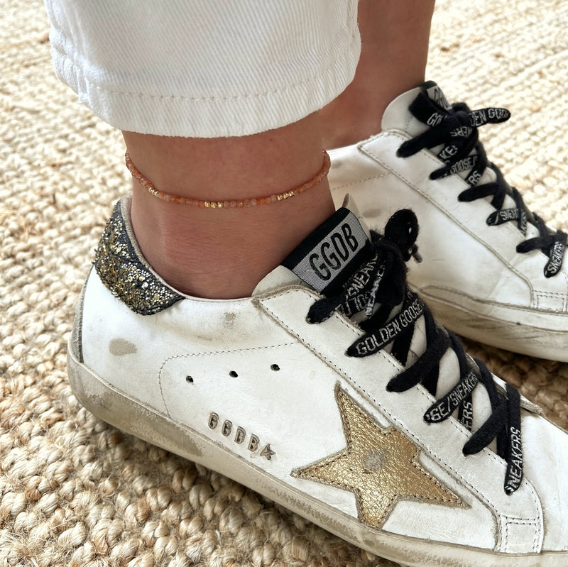 Chaîne de cheville "Hamin" pierre de soleil plaqué or-Bracelets de cheville-instants-plaisirs-Instants Plaisirs | Bijoux