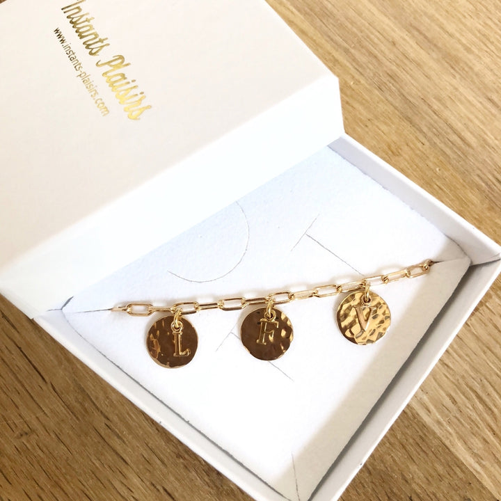 Pulsera «Olaf» chapada en oro - Instants Plaisirs - 3 medallas lisas + unaInstants Plaisirs Joyería