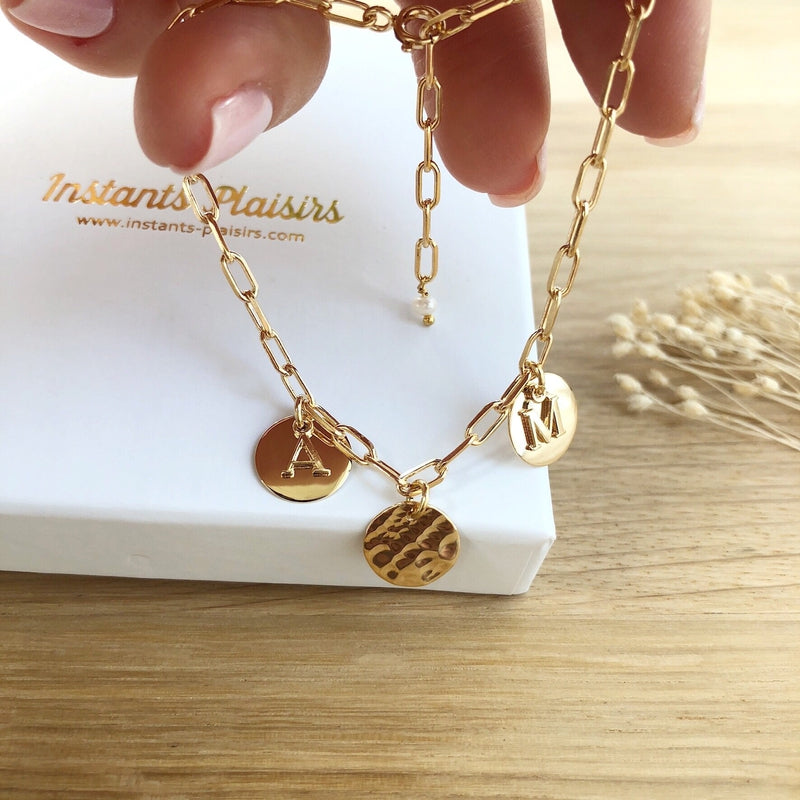 Pulsera «Olaf» chapada en oro - Instants Plaisirs - 3 medallas lisas + unaInstants Plaisirs Joyería
