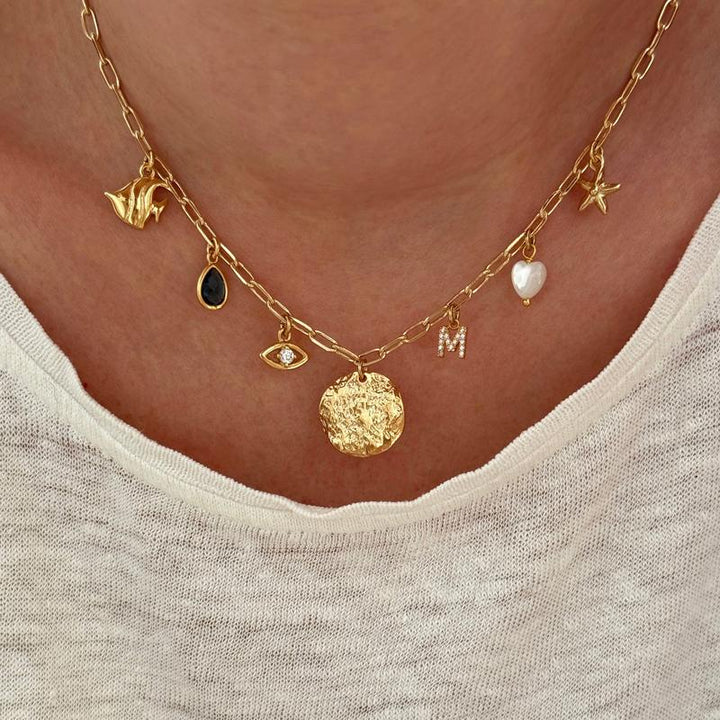 Collana con ciondoli personalizzabile placcata in oro