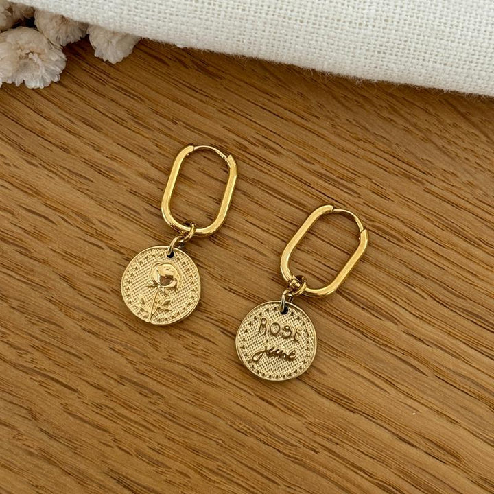 Boucles d'oreilles fleur de naissance acier