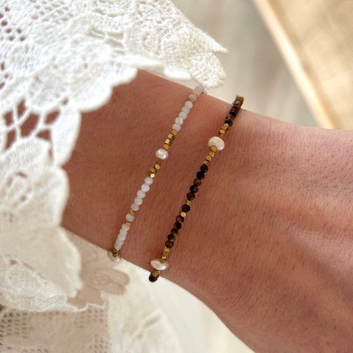 Bracelet "Wallis" simple agate blanche acier