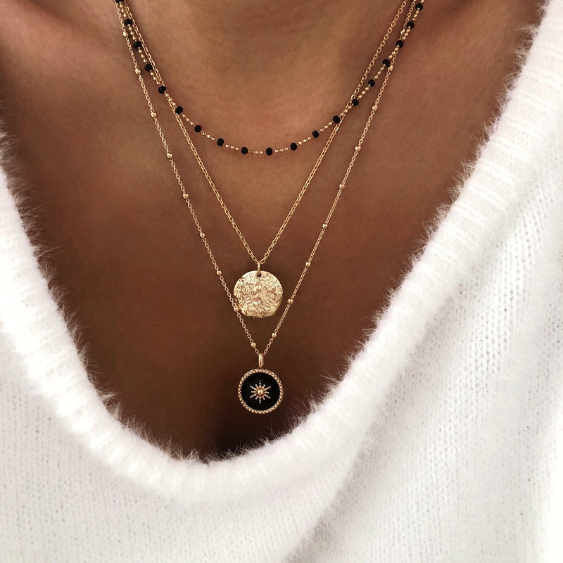 Collier "Soleil" noir plaqué or-instants-plaisirs-Instants Plaisirs • Bijoux