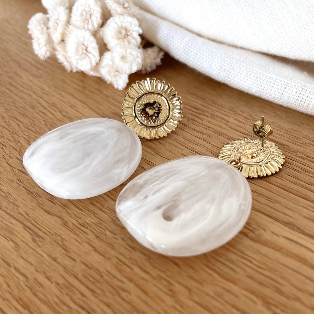 Boucles d'oreilles "Parvine" blanc acier