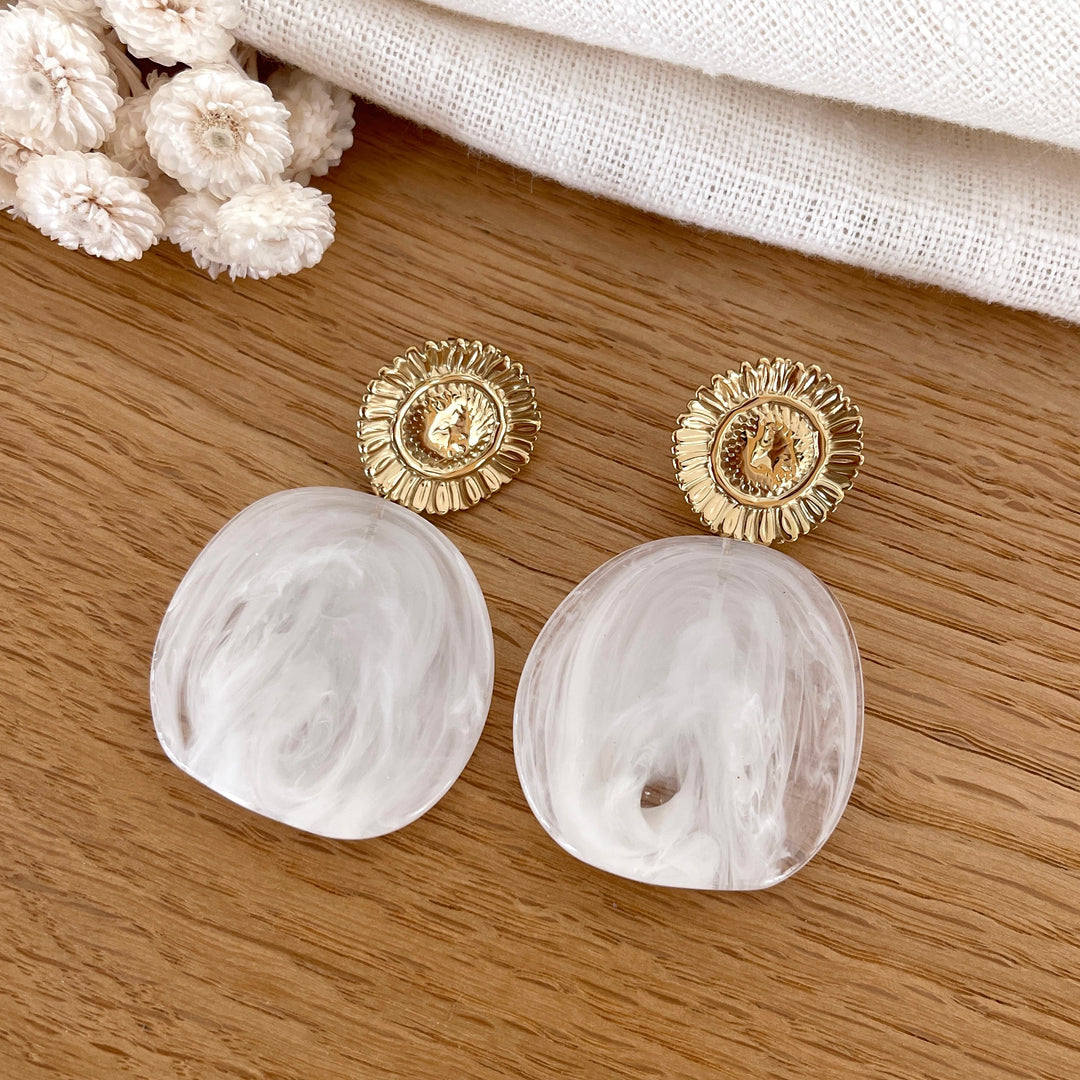 Boucles d'oreilles "Parvine" blanc acier