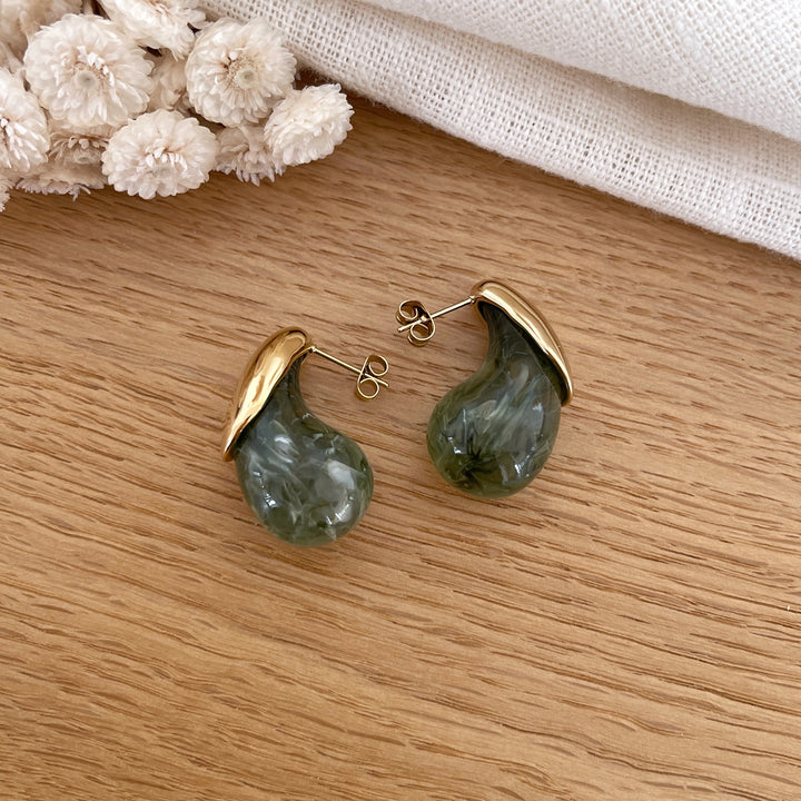 Boucles d'oreilles "Numa" vert acier