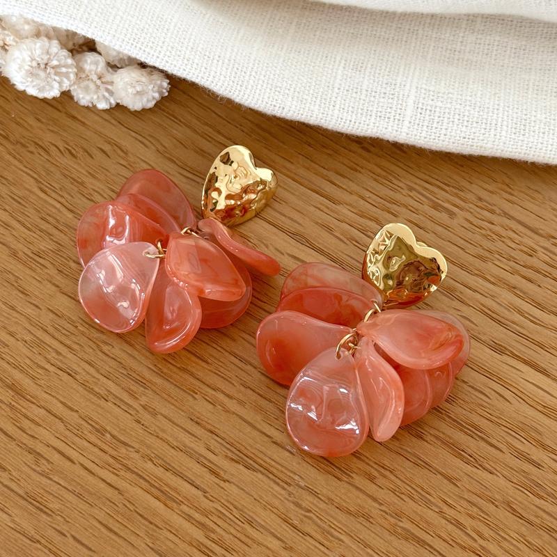 Boucles d'oreilles "Ambre" rouge orangé acier