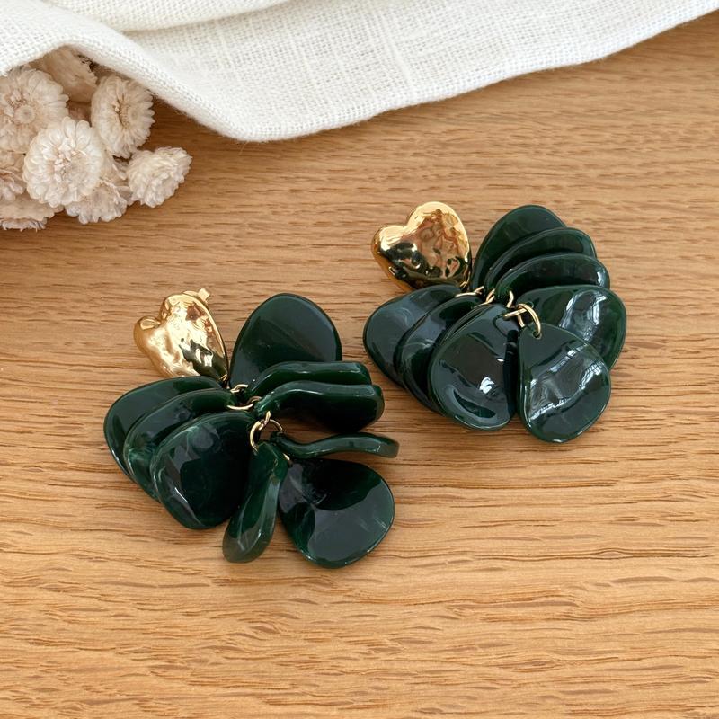 Boucles d'oreilles "Ambre" vert foncé acier