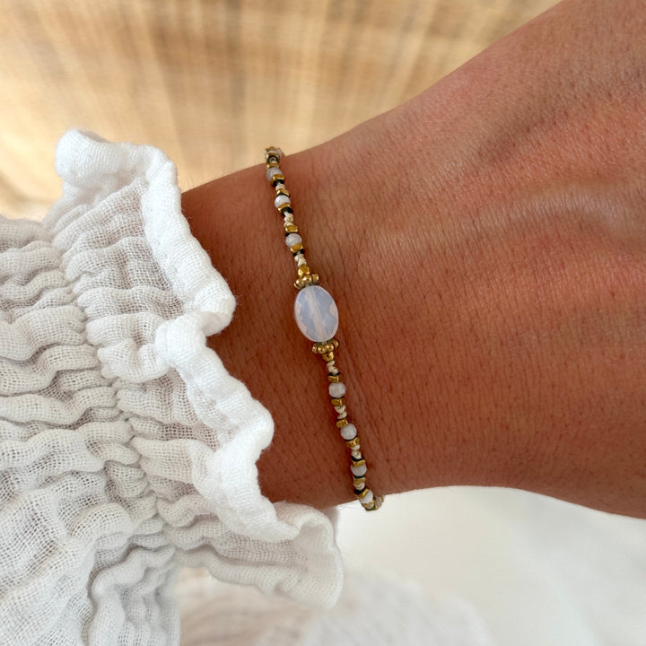 Bracelet "Luna" agate blanc acier