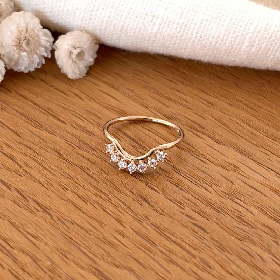 Bague couronne en plaqué or 3 microns 18k et oxydes de zirconium