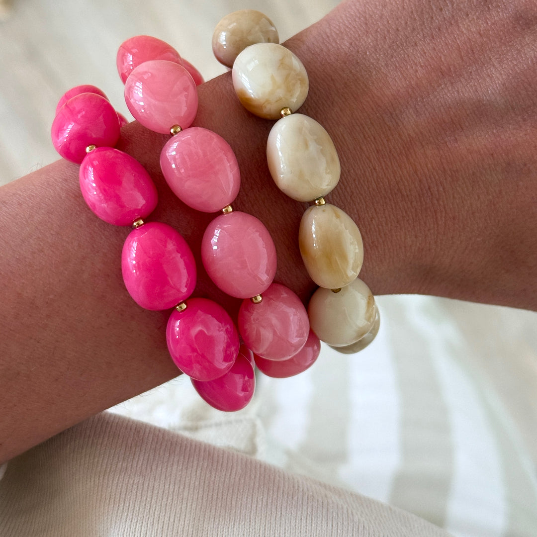 Bracelets Clara de couleur fuchsia, rose et écru 