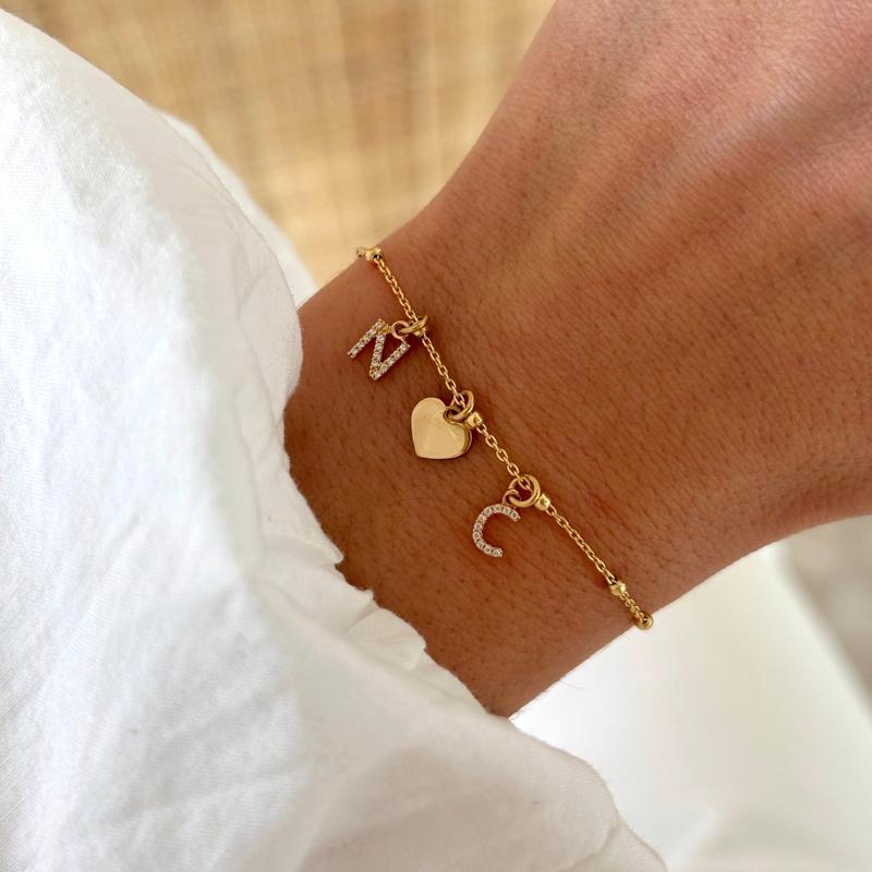 Bracelet "Luce" cœur plaqué or-Bracelets-instants-plaisirs-1 lettre + 1 coeur-Instants Plaisirs | Bijoux