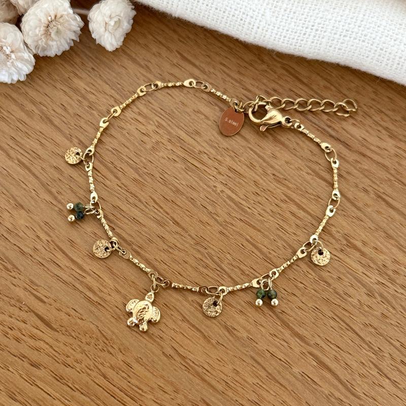 Bracelet "Tortue" vert acier-Bracelet-Instants Plaisirs | Bijoux-Instants Plaisirs | Bijoux
