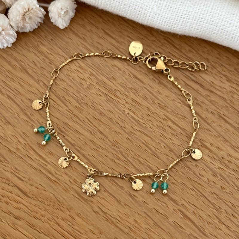 Bracelet "Trèfle" vert acier-Bracelet-Instants Plaisirs | Bijoux-Instants Plaisirs | Bijoux