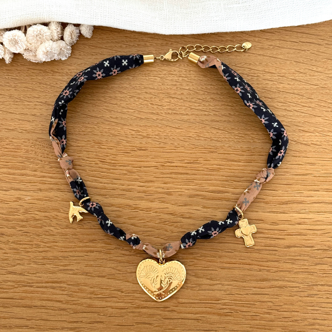 Collier foulard "Claire" acier