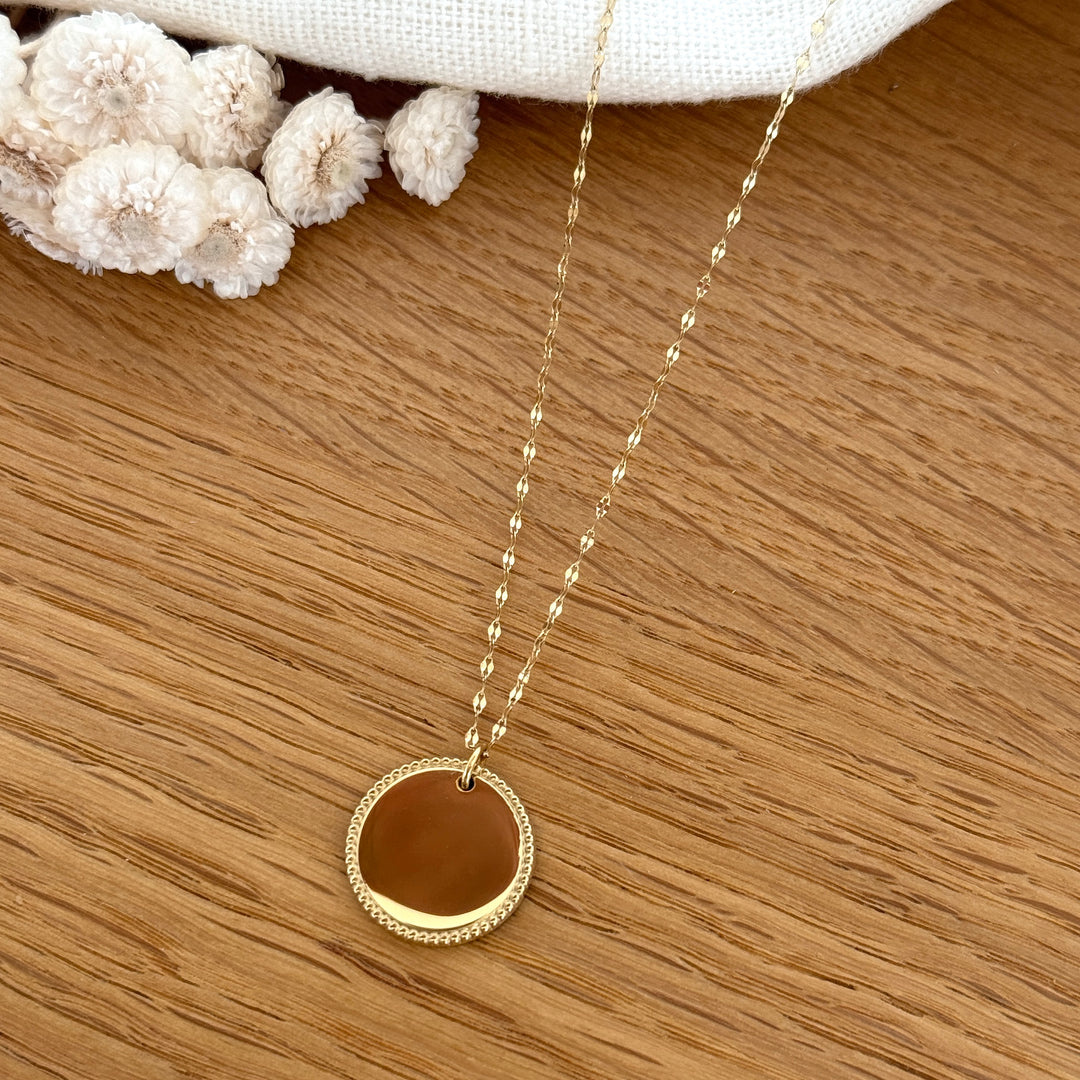 Collier à graver Loeva, médaille lisse et chaîne facettée
