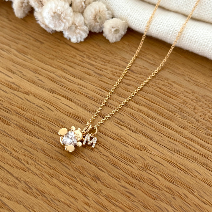 Collar «Osito con inicial» chapado en oro
