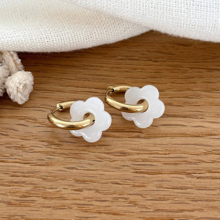 Pendientes de aro «Mini Flora» en blanco acero - Pendientes de...