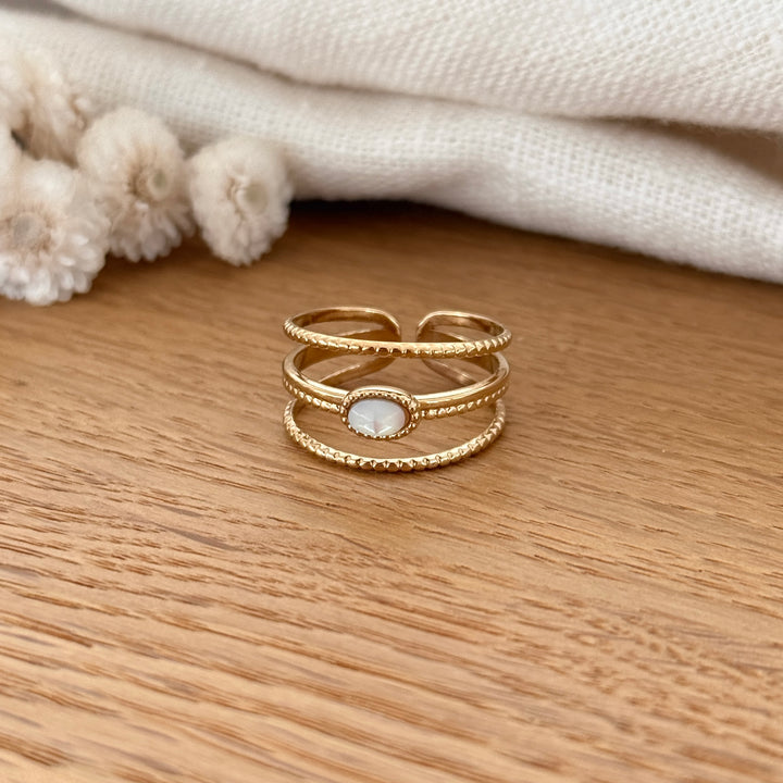 Anillo «Aria» de nácar y acero