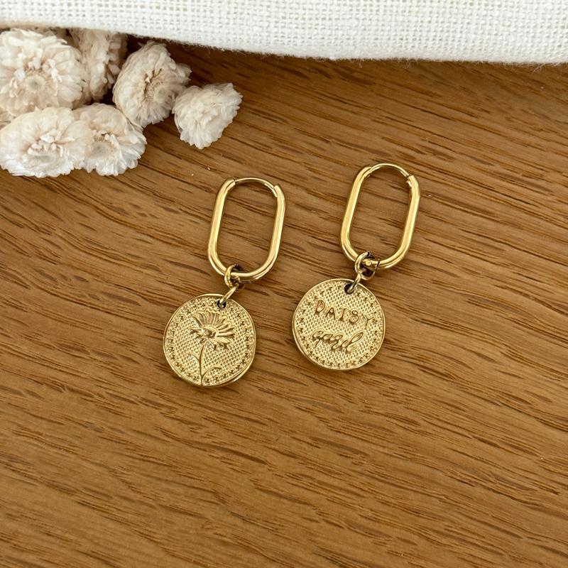 Boucles d'oreilles fleur de naissance acier