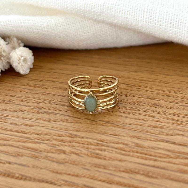 Bague multi-rangs pierre verte acier – Instants Plaisirs Bijoux