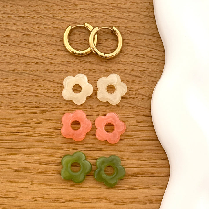 3 - Set di orecchini a cerchio Mini Flora in acciaio