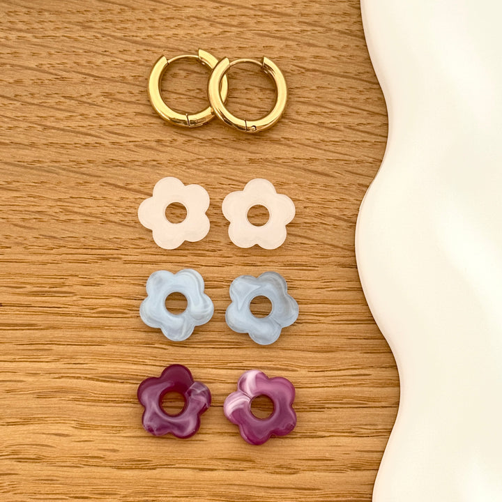 4 - Set di orecchini a cerchio Mini Flora in acciaio