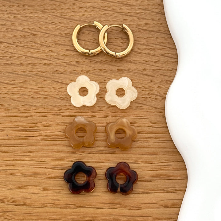 2 - Set di orecchini a cerchio Mini Flora in acciaio