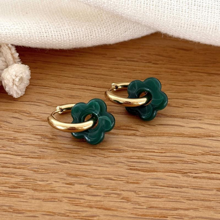 Créoles "Mini Flora" vert foncé acier-Boucles d&