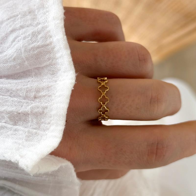Bague Trèfle 4 Feuilles Femme – Acier Inoxydable Plaqué Or – Taille 54 (USA 7) – Neuf