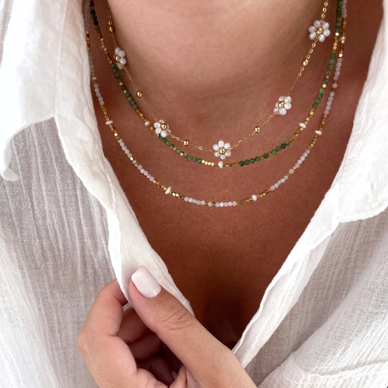 Collier Femmes Perles D'agate Jaune 8 Mm – Chaîne Acier Inoxydable – Neuf