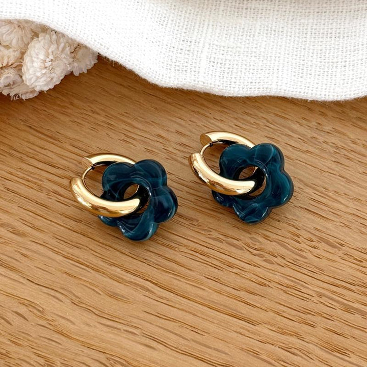 Créoles "Flora" bleu canard acier-Boucles d&