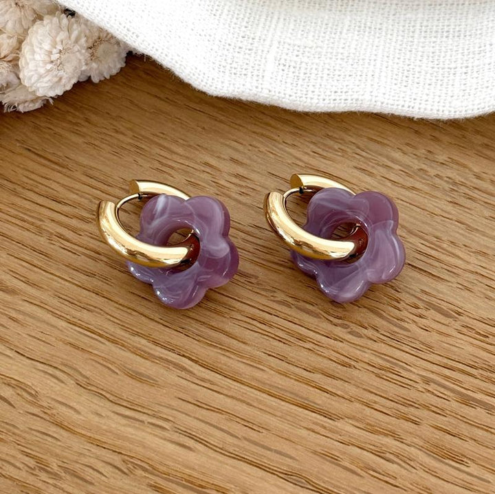 Créoles "Flora" violet acier-Boucles d&