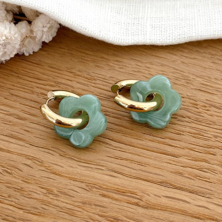 Créoles "Flora" vert sauge acier-Boucles d&