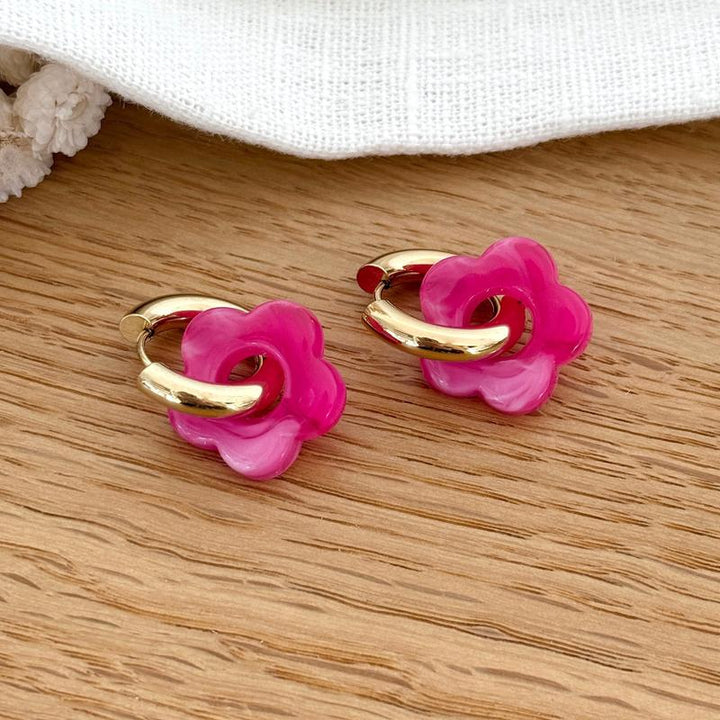 Créoles "Flora" fuchsia acier-Boucles d&