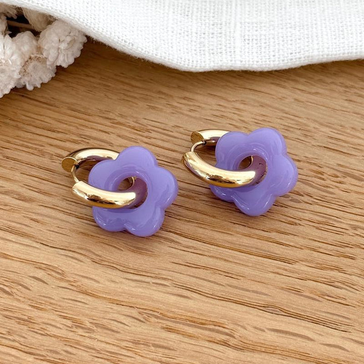 Créoles "Flora" lavande acier-Boucles d&