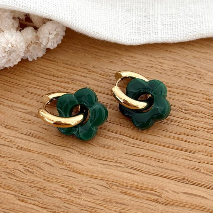 Créoles "Flora" vert foncé acier-Boucles d&