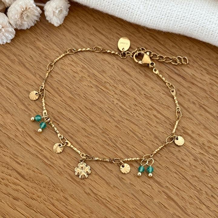 Bracelet "Trèfle" vert acier