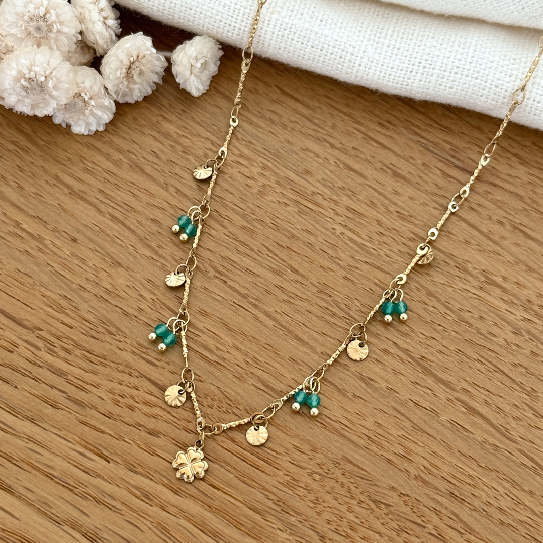 Collier "Trèfle" vert acier