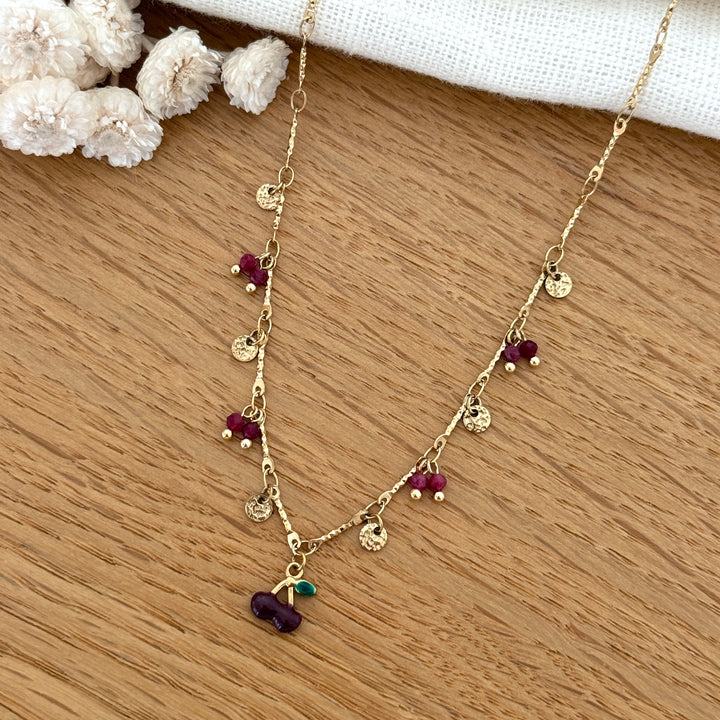 Collier "Cerise" bordeaux acier