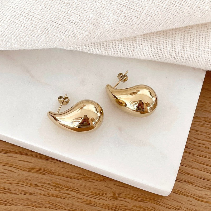 Boucles d'oreilles "Gaia" acier - Boucles forme goutte d'eau dorées ...