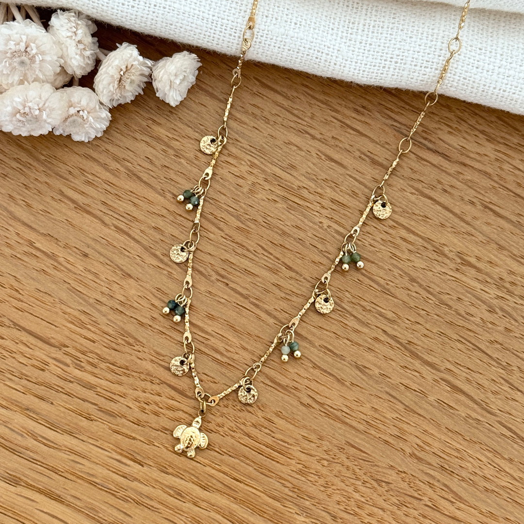 Collier "Tortue" vert acier