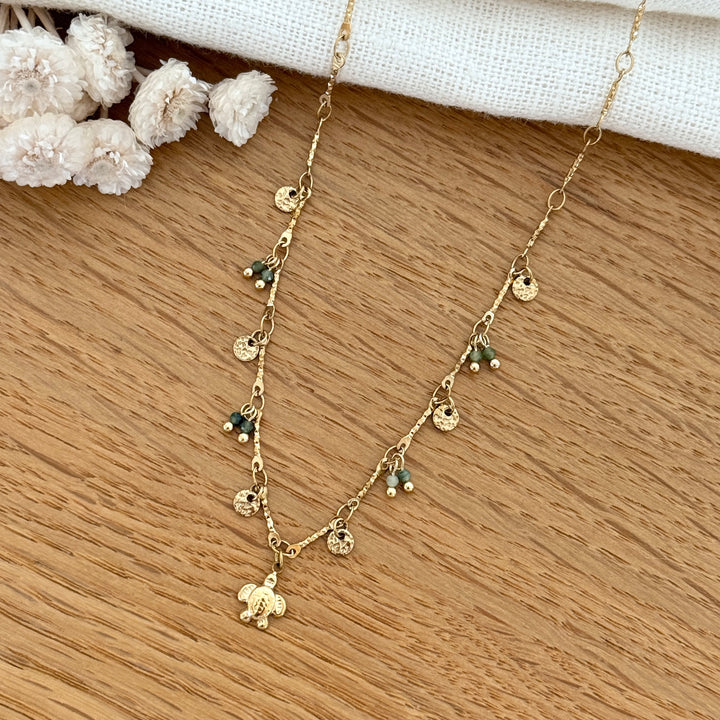 Collier "Tortue" vert acier