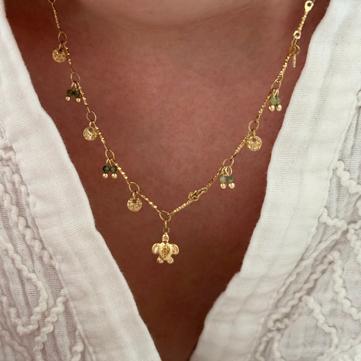 Collier "Tortue" vert acier
