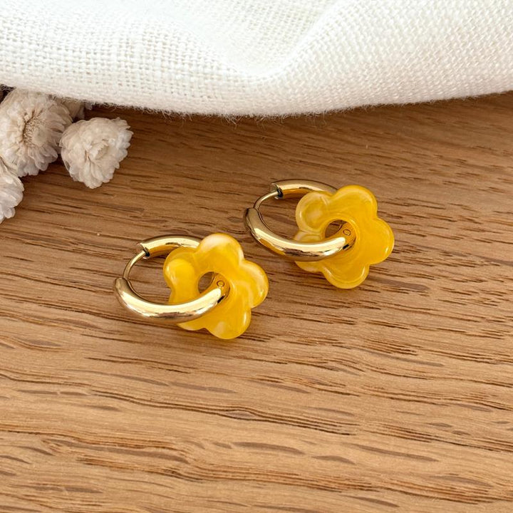 Créoles "Mini Flora" jaune acier-Boucles d&