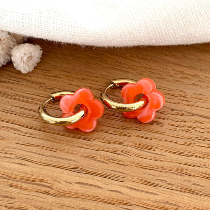 Créoles "Mini Flora" orange fluo acier-Boucles d&