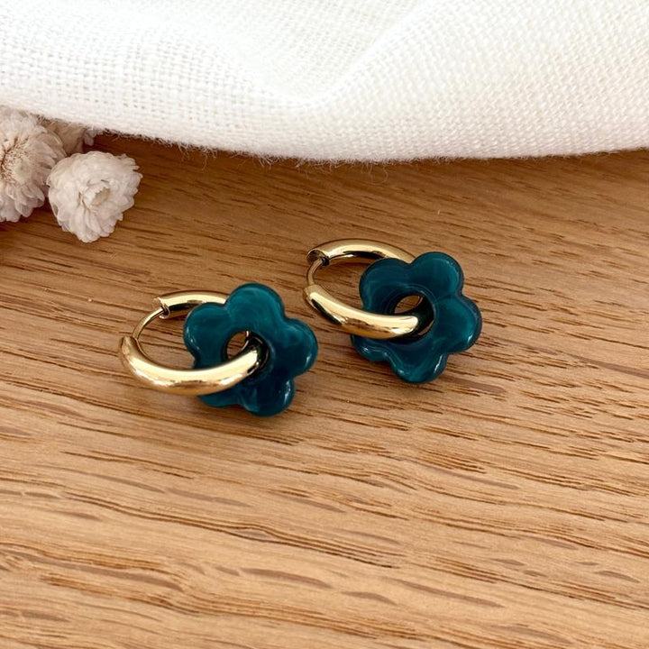 Créoles "Mini Flora" bleu canard acier-Boucles d&