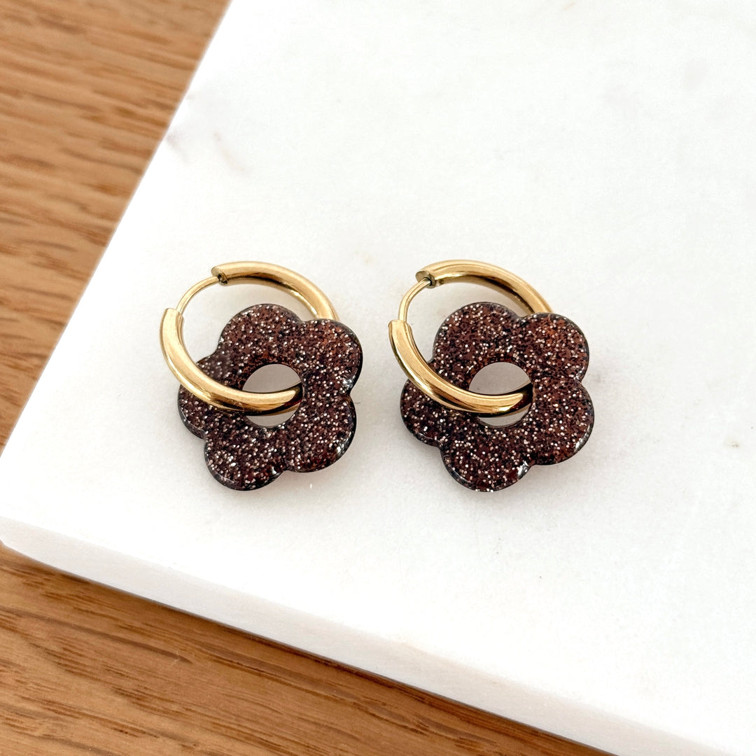 Brincos de argola marrom-aço "Poppy"