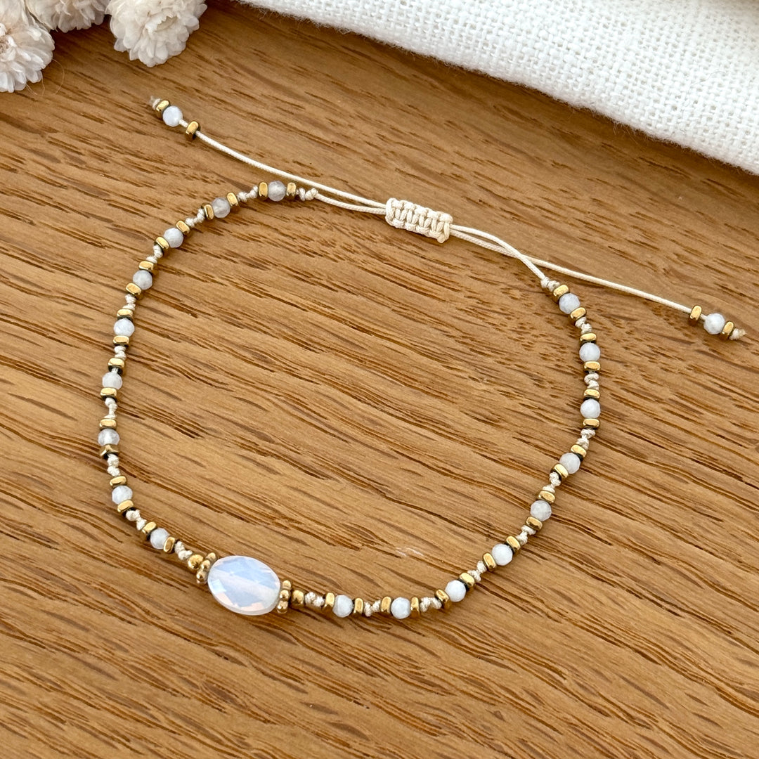 Bracelet "Luna" agate blanc acier
